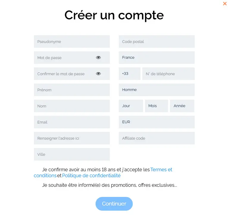 Registration process VEGADREAM CASINO
